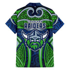 Canberra Raiders Rugby Hawaiian Shirt Polynesian Tribal Viking Warrior Green Blue Pattern
