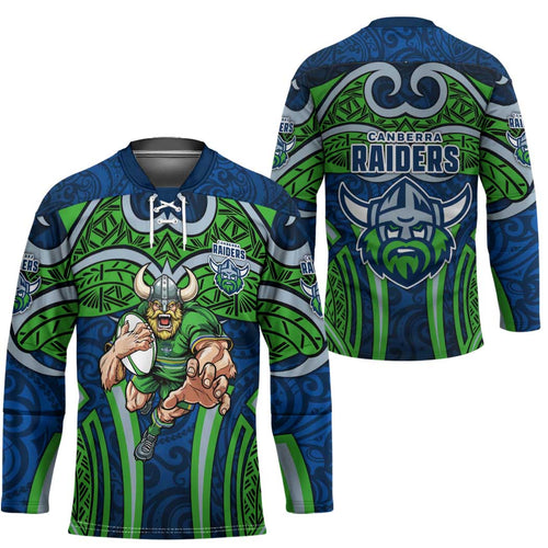 Canberra Raiders Rugby Hockey Jersey Polynesian Tribal Viking Warrior Green Blue Pattern