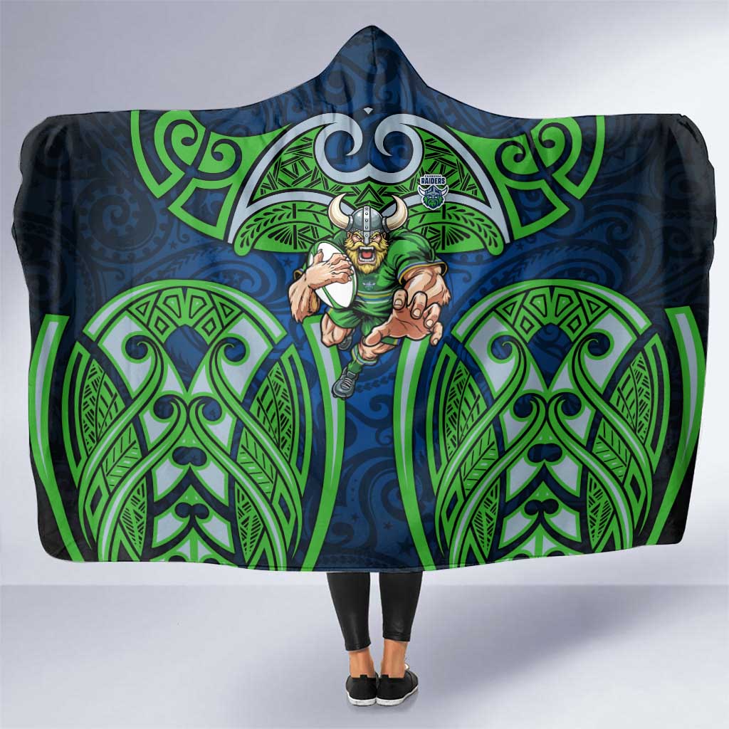 Canberra Raiders Rugby Hooded Blanket Polynesian Tribal Viking Warrior Green Blue Pattern