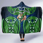 Canberra Raiders Rugby Hooded Blanket Polynesian Tribal Viking Warrior Green Blue Pattern