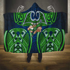 Canberra Raiders Rugby Hooded Blanket Polynesian Tribal Viking Warrior Green Blue Pattern