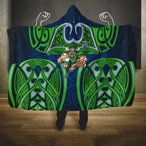 Canberra Raiders Rugby Hooded Blanket Polynesian Tribal Viking Warrior Green Blue Pattern