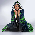 Canberra Raiders Rugby Hooded Blanket Polynesian Tribal Viking Warrior Green Blue Pattern