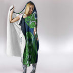Canberra Raiders Rugby Hooded Blanket Polynesian Tribal Viking Warrior Green Blue Pattern