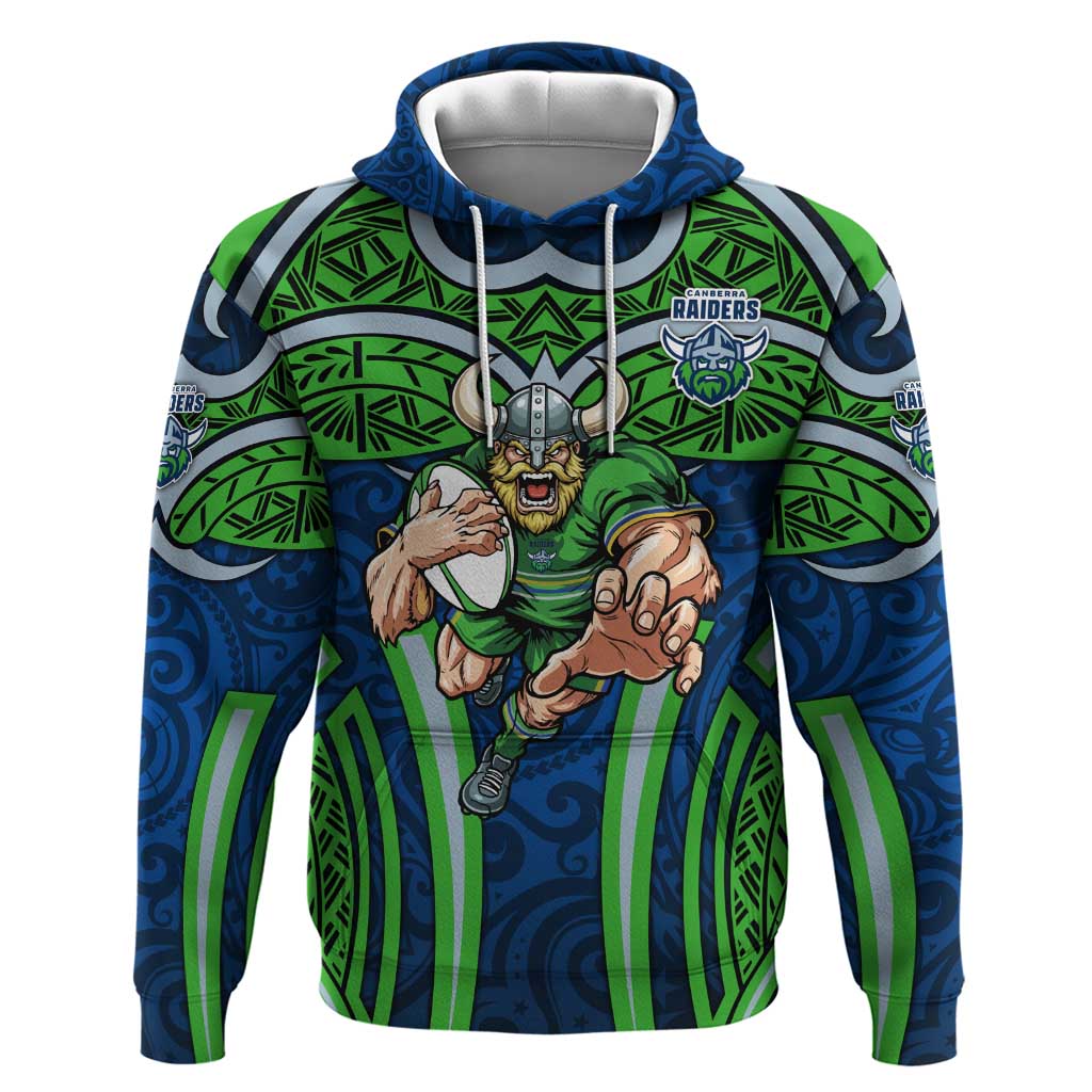 Canberra Raiders Rugby Hoodie Polynesian Tribal Viking Warrior Green Blue Pattern