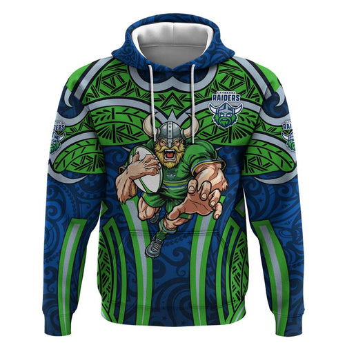 Canberra Raiders Rugby Hoodie Polynesian Tribal Viking Warrior Green Blue Pattern