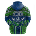 Canberra Raiders Rugby Hoodie Polynesian Tribal Viking Warrior Green Blue Pattern