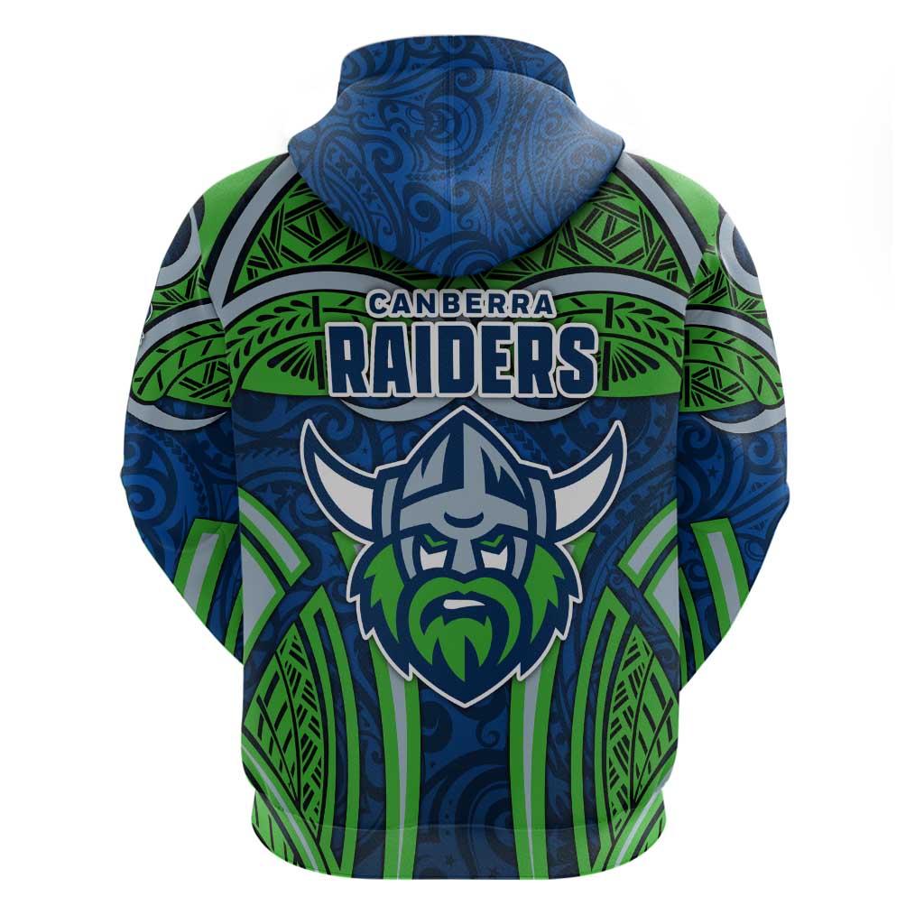 Canberra Raiders Rugby Hoodie Polynesian Tribal Viking Warrior Green Blue Pattern