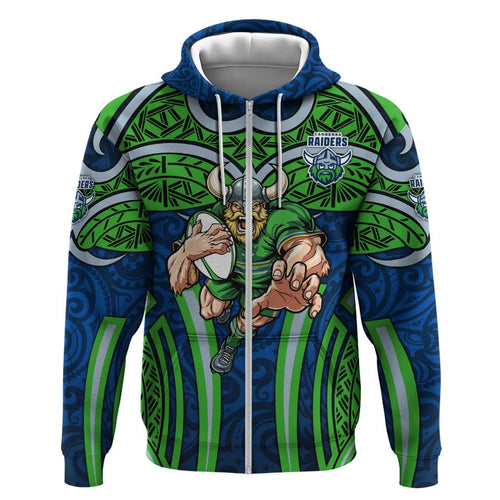 Canberra Raiders Rugby Hoodie Polynesian Tribal Viking Warrior Green Blue Pattern