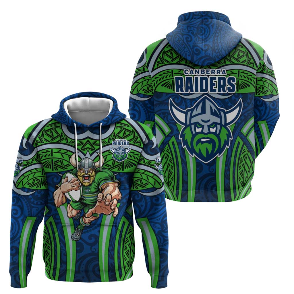 Canberra Raiders Rugby Hoodie Polynesian Tribal Viking Warrior Green Blue Pattern