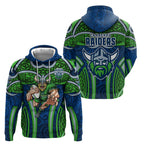 Canberra Raiders Rugby Hoodie Polynesian Tribal Viking Warrior Green Blue Pattern