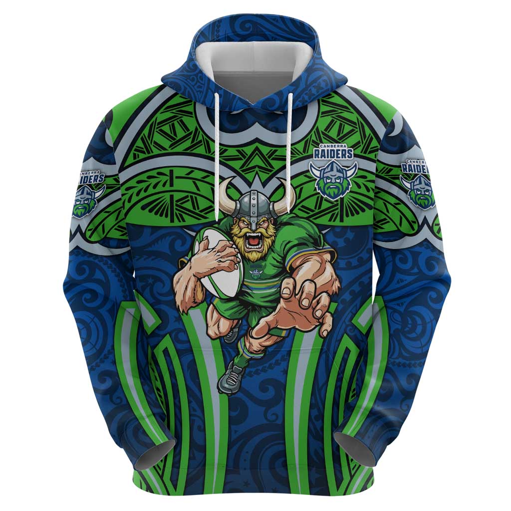 Canberra Raiders Rugby Hoodie Polynesian Tribal Viking Warrior Green Blue Pattern