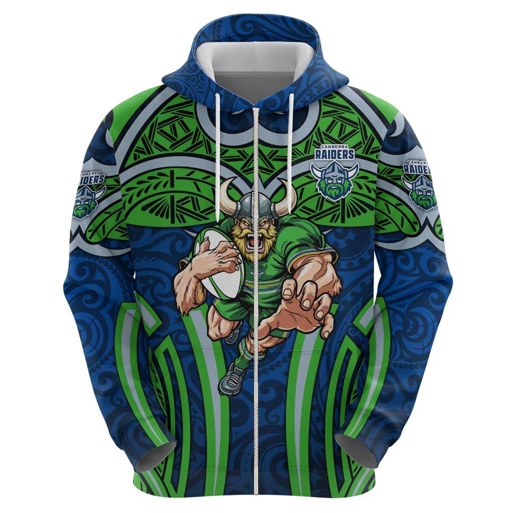 Canberra Raiders Rugby Hoodie Polynesian Tribal Viking Warrior Green Blue Pattern