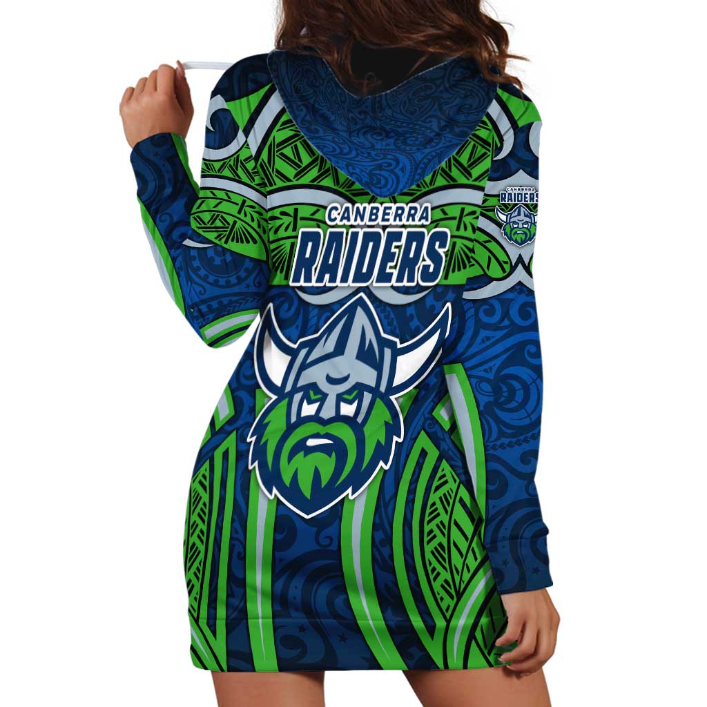 Canberra Raiders Rugby Hoodie Dress Polynesian Tribal Viking Warrior Green Blue Pattern
