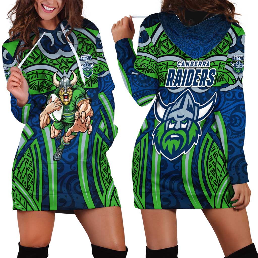 Canberra Raiders Rugby Hoodie Dress Polynesian Tribal Viking Warrior Green Blue Pattern