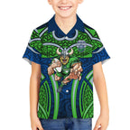 Canberra Raiders Rugby Kid Hawaiian Shirt Polynesian Tribal Viking Warrior Green Blue Pattern