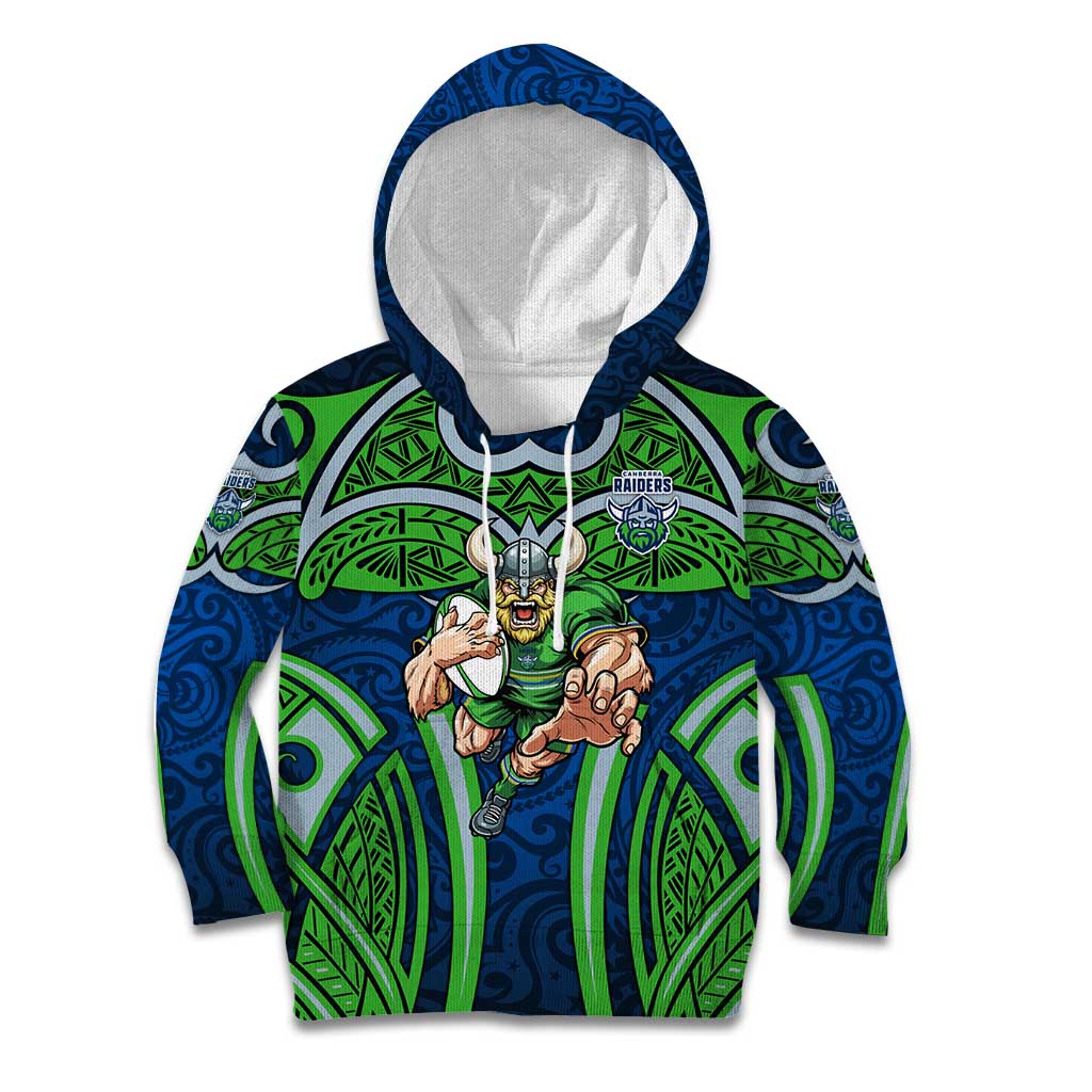 Canberra Raiders Rugby Kid Hoodie Polynesian Tribal Viking Warrior Green Blue Pattern