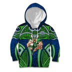 Canberra Raiders Rugby Kid Hoodie Polynesian Tribal Viking Warrior Green Blue Pattern