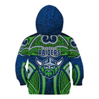 Canberra Raiders Rugby Kid Hoodie Polynesian Tribal Viking Warrior Green Blue Pattern