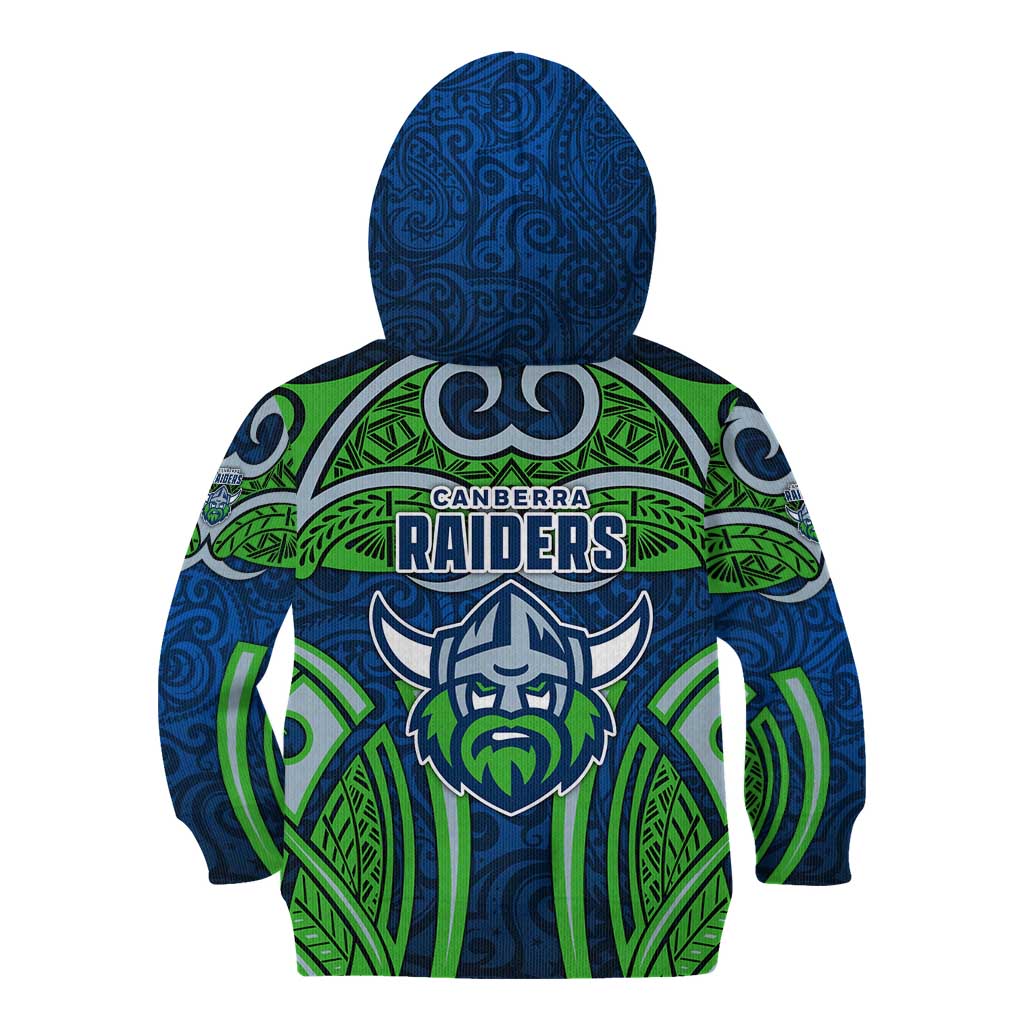 Canberra Raiders Rugby Kid Hoodie Polynesian Tribal Viking Warrior Green Blue Pattern