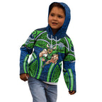 Canberra Raiders Rugby Kid Hoodie Polynesian Tribal Viking Warrior Green Blue Pattern