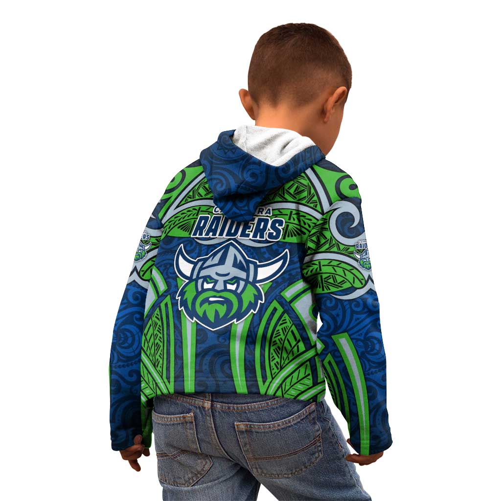 Canberra Raiders Rugby Kid Hoodie Polynesian Tribal Viking Warrior Green Blue Pattern