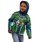 Canberra Raiders Rugby Kid Hoodie Polynesian Tribal Viking Warrior Green Blue Pattern