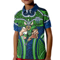 Canberra Raiders Rugby Kid Polo Shirt Polynesian Tribal Viking Warrior Green Blue Pattern