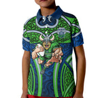 Canberra Raiders Rugby Kid Polo Shirt Polynesian Tribal Viking Warrior Green Blue Pattern