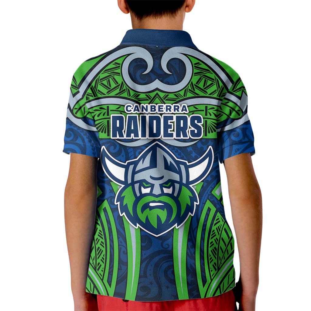 Canberra Raiders Rugby Kid Polo Shirt Polynesian Tribal Viking Warrior Green Blue Pattern