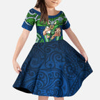 Canberra Raiders Rugby Kid Short Sleeve Dress Polynesian Tribal Viking Warrior Green Blue Pattern