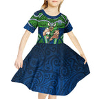Canberra Raiders Rugby Kid Short Sleeve Dress Polynesian Tribal Viking Warrior Green Blue Pattern