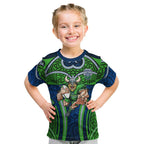 Canberra Raiders Rugby Kid T Shirt Polynesian Tribal Viking Warrior Green Blue Pattern