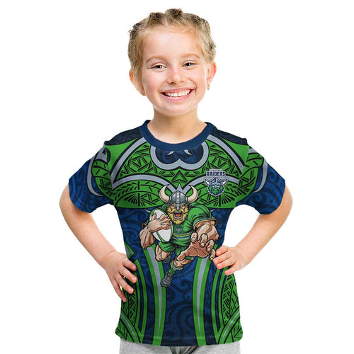 Canberra Raiders Rugby Kid T Shirt Polynesian Tribal Viking Warrior Green Blue Pattern