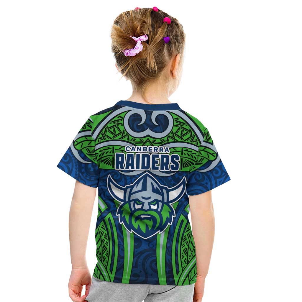 Canberra Raiders Rugby Kid T Shirt Polynesian Tribal Viking Warrior Green Blue Pattern