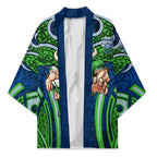 Canberra Raiders Rugby Kimono Polynesian Tribal Viking Warrior Green Blue Pattern