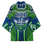 Canberra Raiders Rugby Kimono Polynesian Tribal Viking Warrior Green Blue Pattern