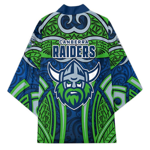 Canberra Raiders Rugby Kimono Polynesian Tribal Viking Warrior Green Blue Pattern