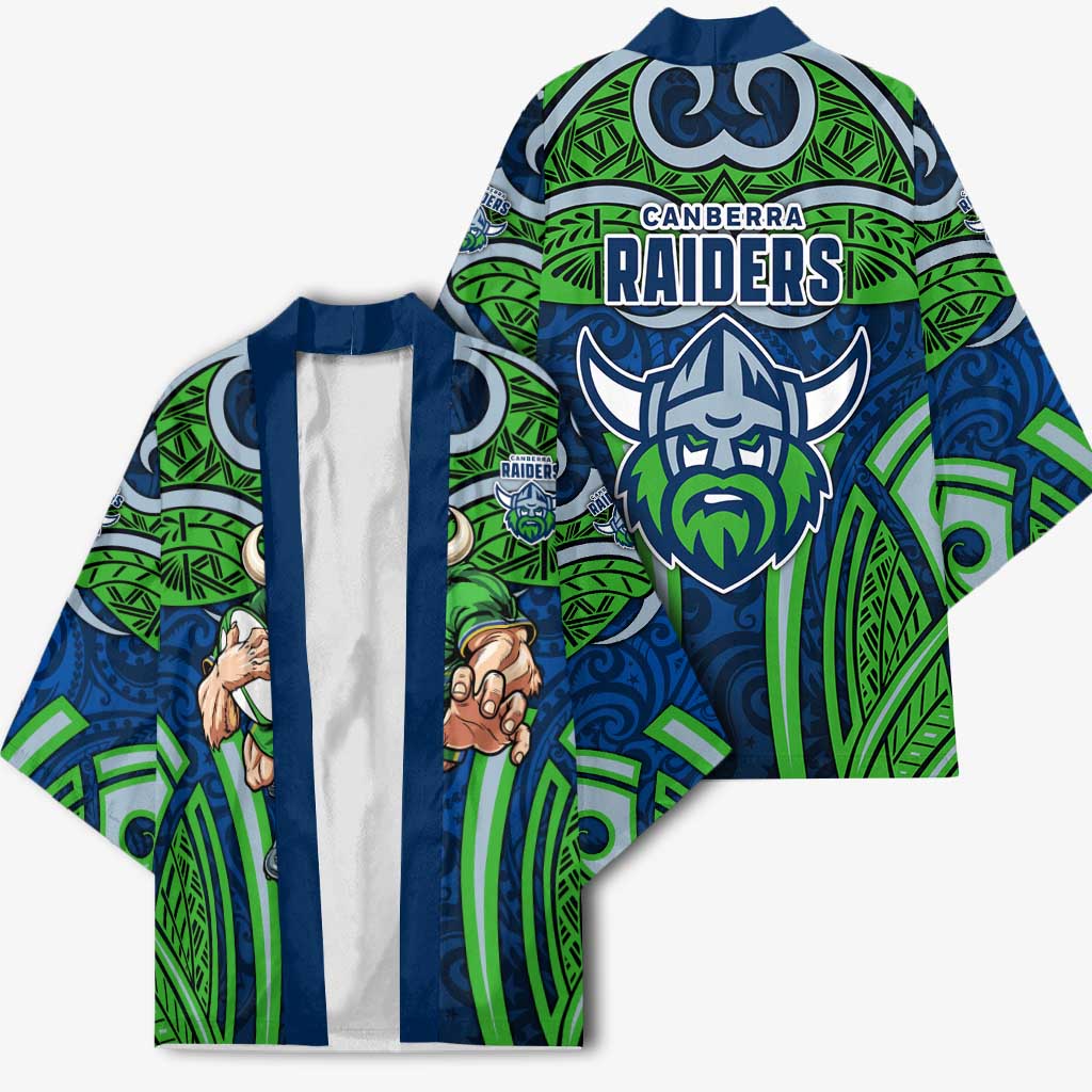 Canberra Raiders Rugby Kimono Polynesian Tribal Viking Warrior Green Blue Pattern