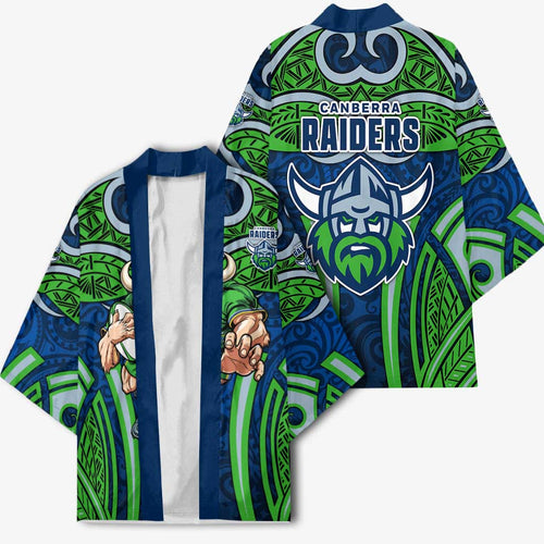 Canberra Raiders Rugby Kimono Polynesian Tribal Viking Warrior Green Blue Pattern