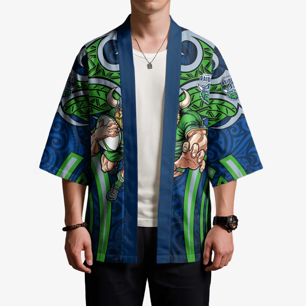 Canberra Raiders Rugby Kimono Polynesian Tribal Viking Warrior Green Blue Pattern