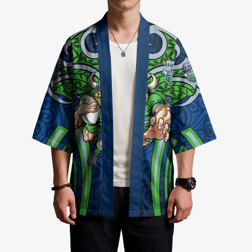 Canberra Raiders Rugby Kimono Polynesian Tribal Viking Warrior Green Blue Pattern
