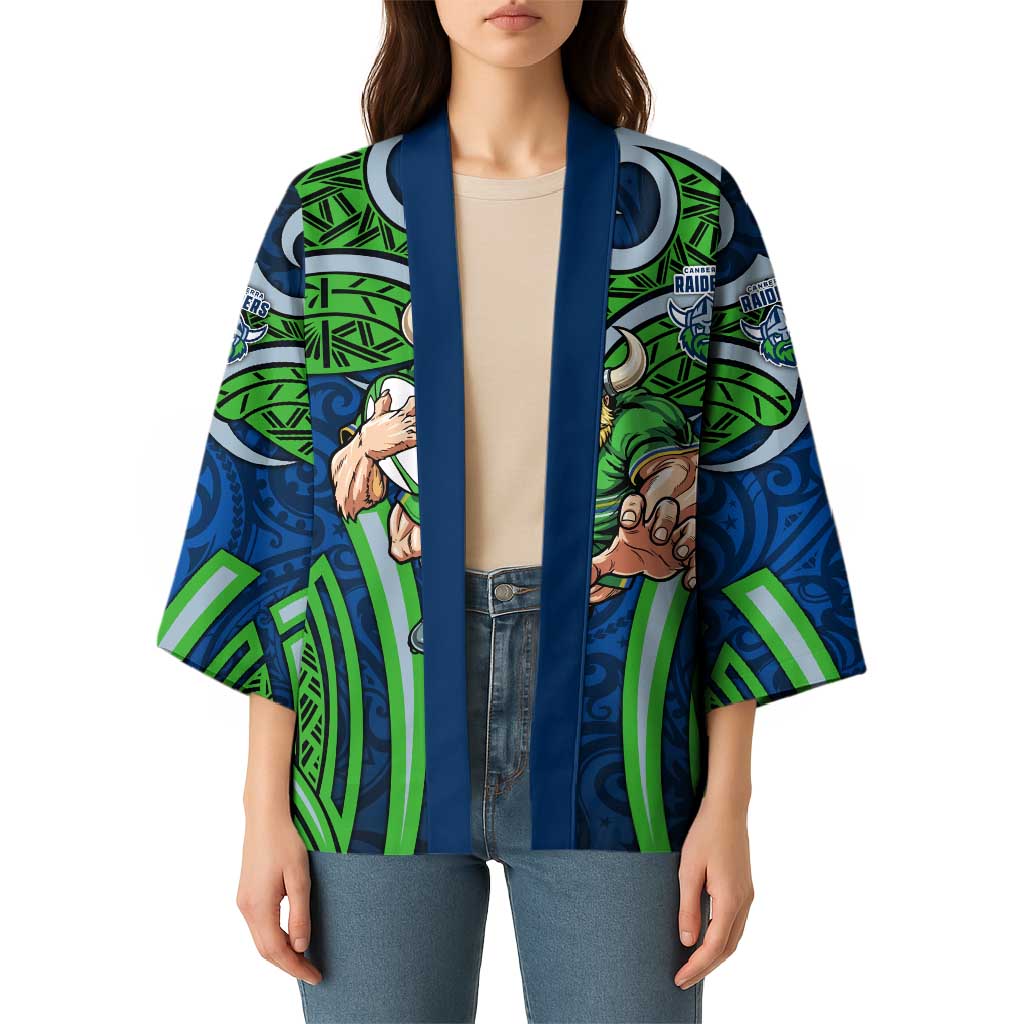 Canberra Raiders Rugby Kimono Polynesian Tribal Viking Warrior Green Blue Pattern