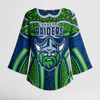 Canberra Raiders Rugby Kimono Sleeve Blouse Polynesian Tribal Viking Warrior Green Blue Pattern