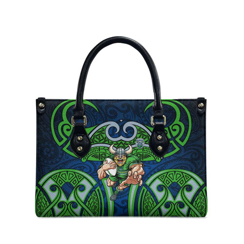 Canberra Raiders Rugby Leather Bag Polynesian Tribal Viking Warrior Green Blue Pattern