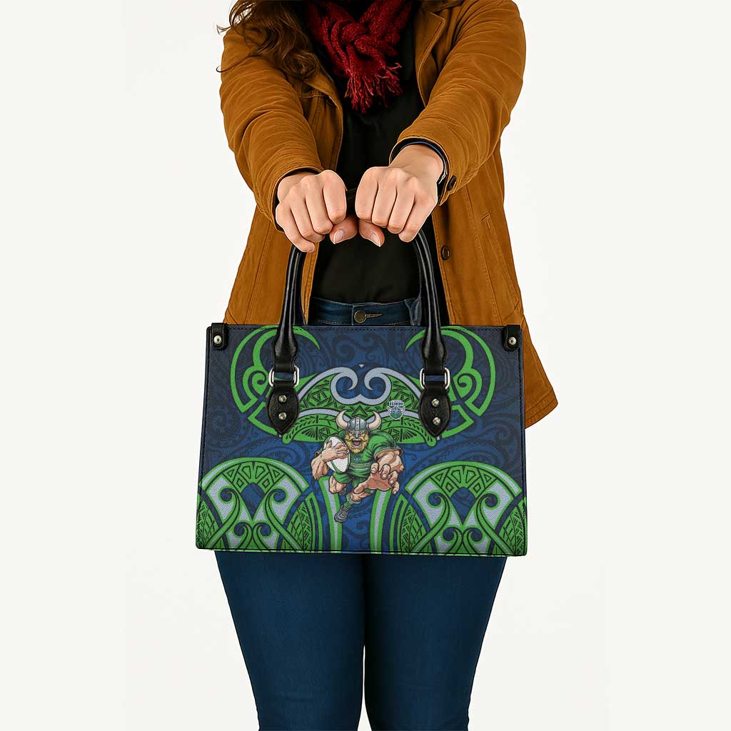 Canberra Raiders Rugby Leather Bag Polynesian Tribal Viking Warrior Green Blue Pattern