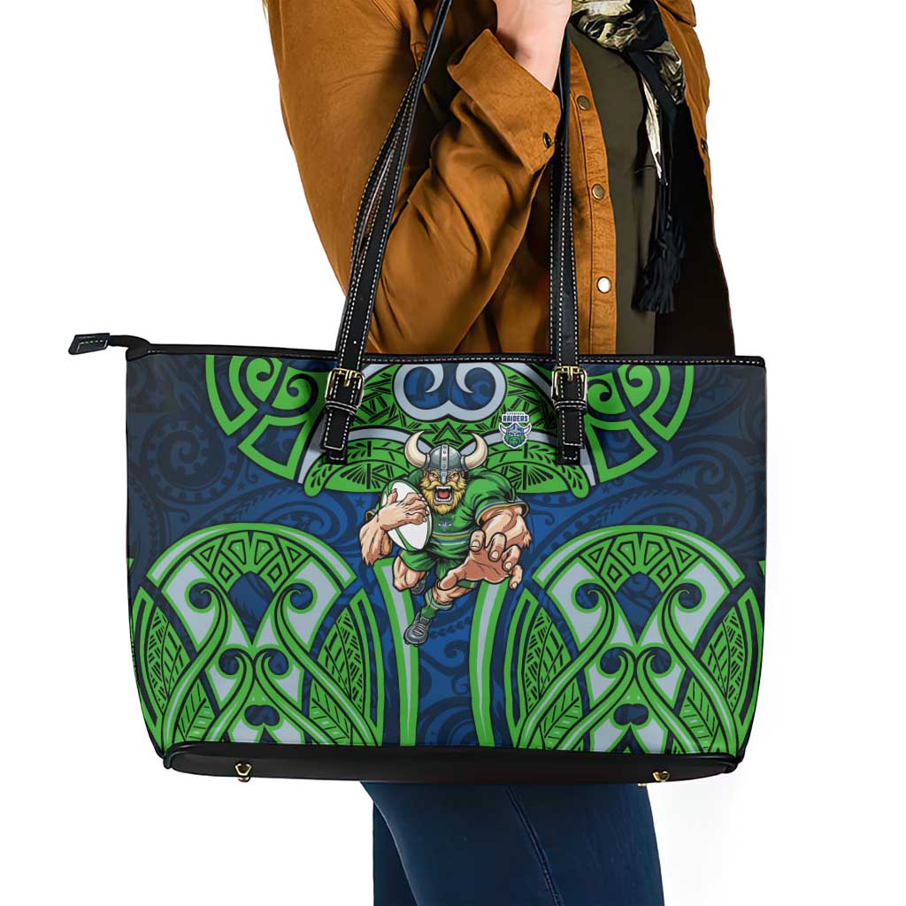 Canberra Raiders Rugby Leather Tote Bag Polynesian Tribal Viking Warrior Green Blue Pattern