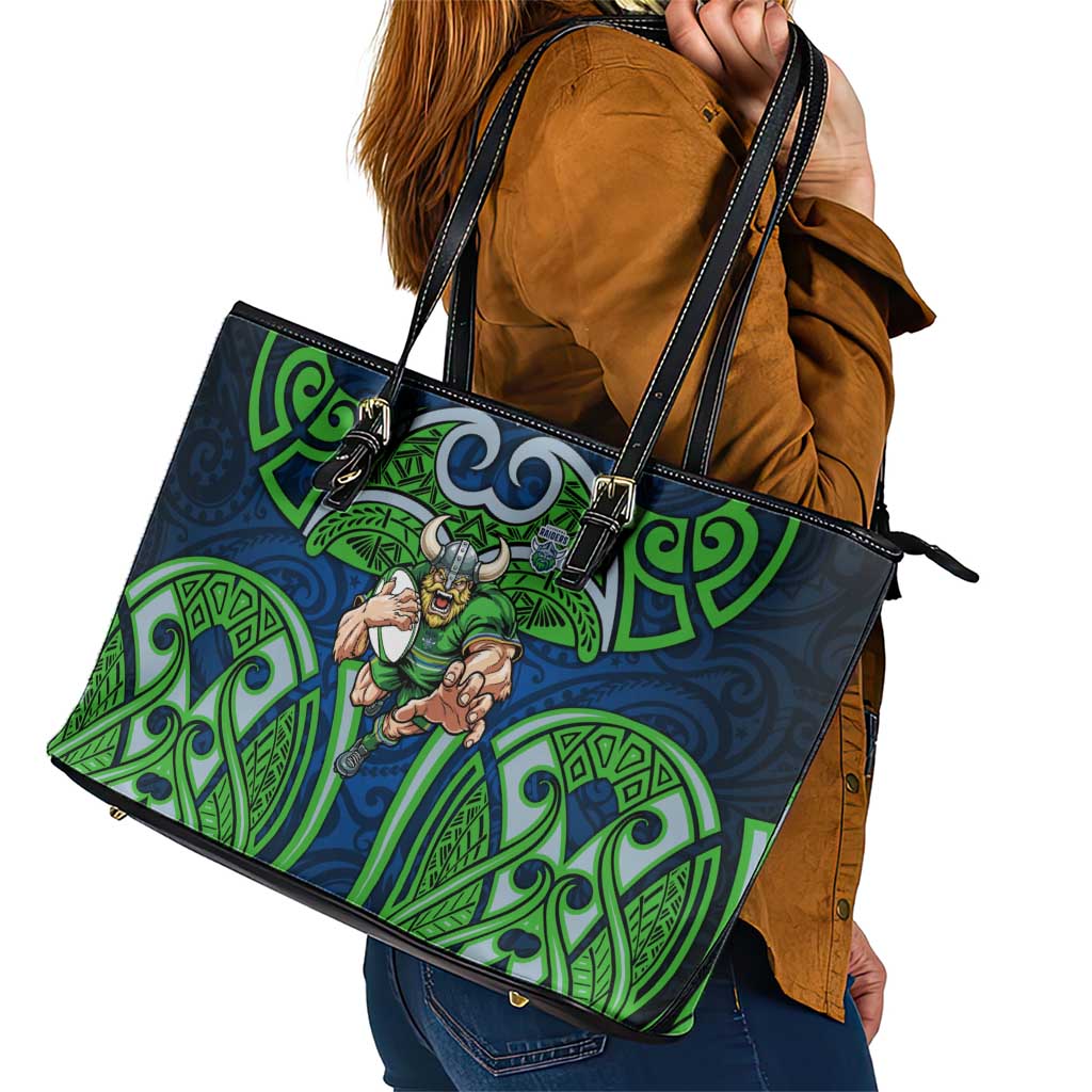 Canberra Raiders Rugby Leather Tote Bag Polynesian Tribal Viking Warrior Green Blue Pattern