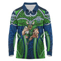 Canberra Raiders Rugby Long Sleeve Polo Shirt Polynesian Tribal Viking Warrior Green Blue Pattern