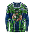 Canberra Raiders Rugby Long Sleeve Shirt Polynesian Tribal Viking Warrior Green Blue Pattern